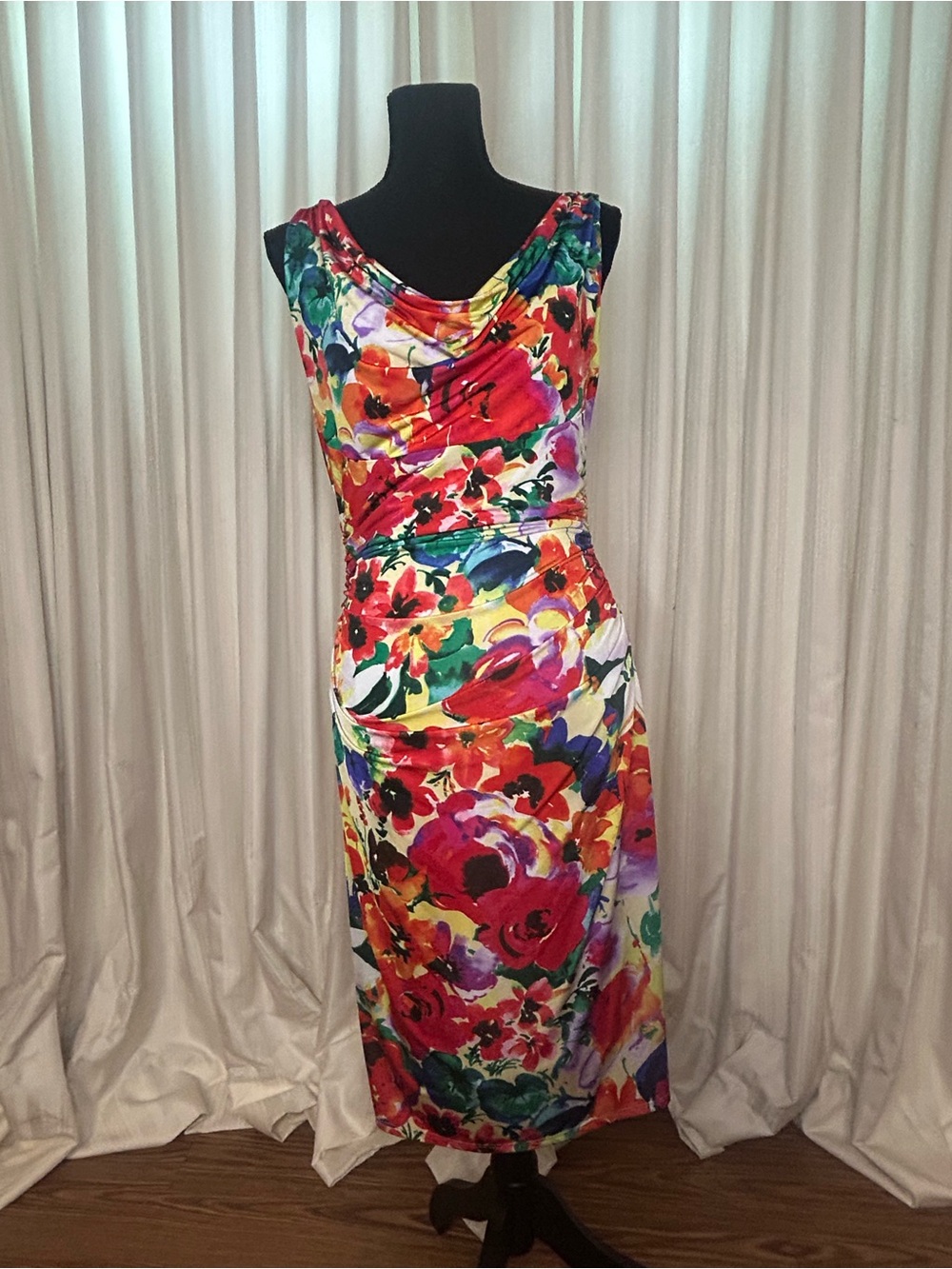 Ralph Lauren Vibrant Floral Cowl Neck Midi Dress